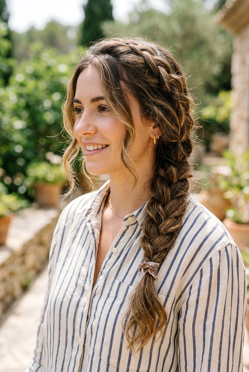 Messy Side French Braid - 20 beach day braid hairstyle - 20 beach day braid hairstyle