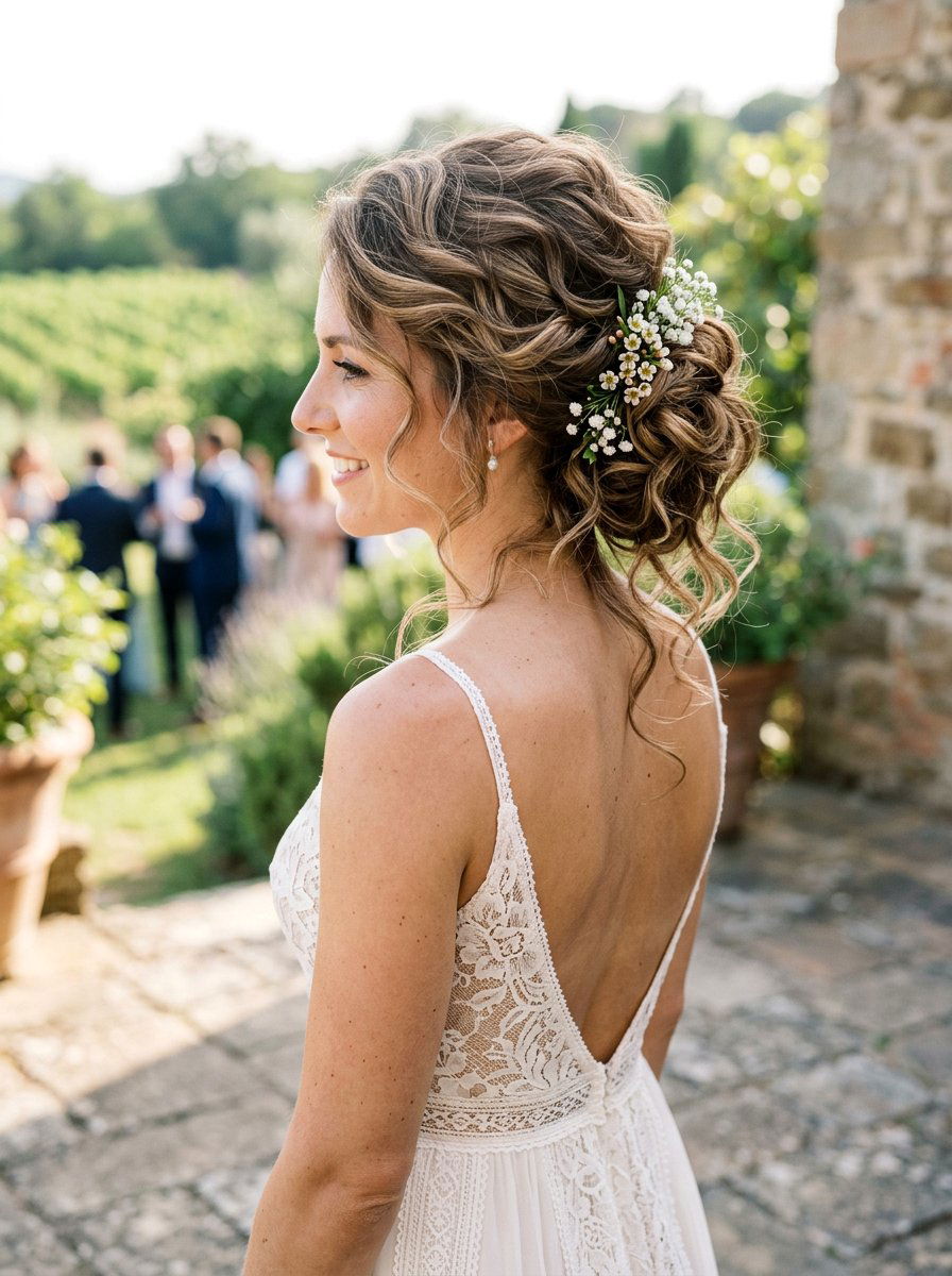 Messy Side Swept Curls Bridal Updo - 20 side swept curls for bride - 20 side swept curls for bride