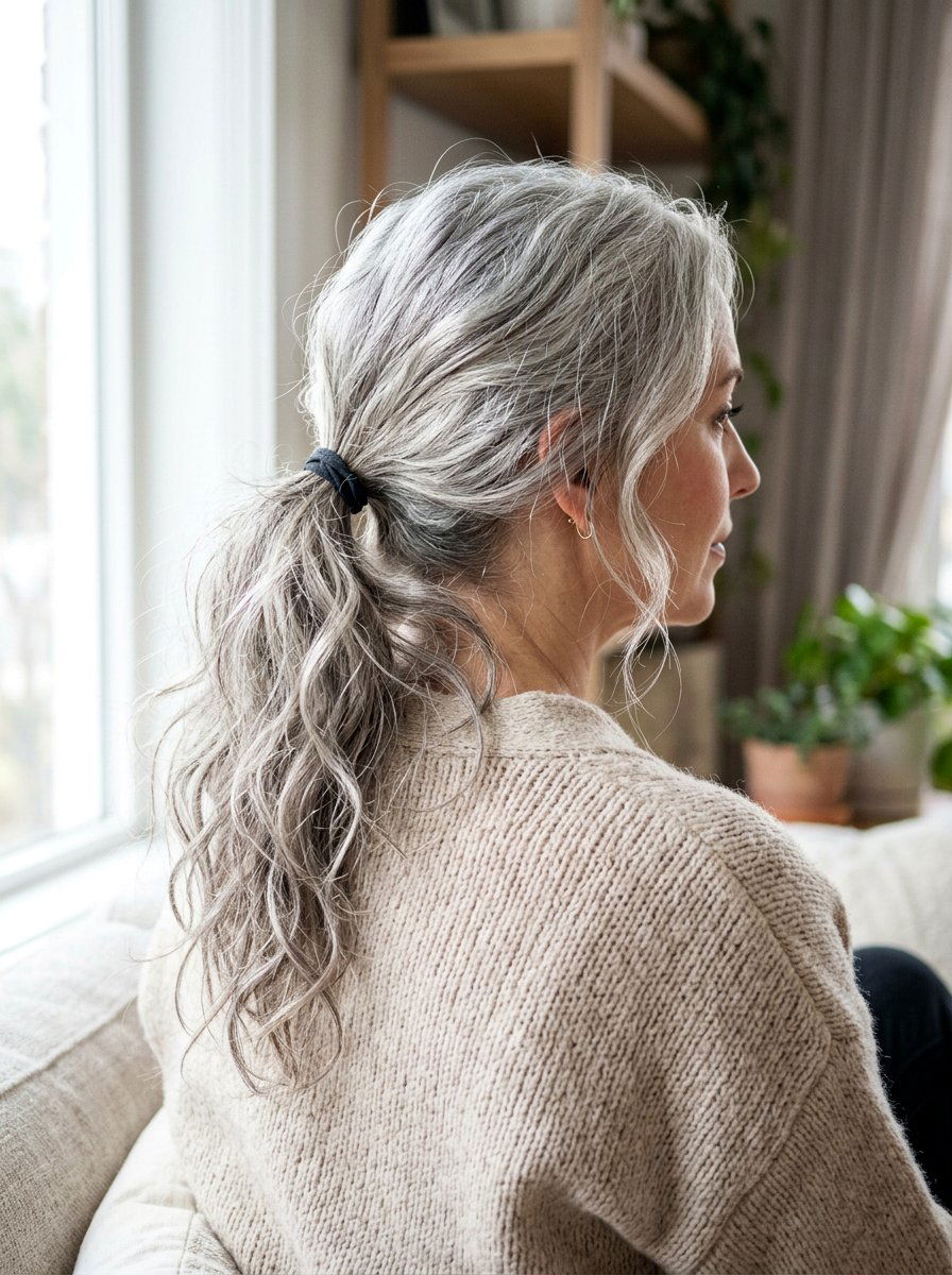 Messy Silver Ponytail - 20 classy silver ponytail hairstyle - 20 classy silver ponytail hairstyle