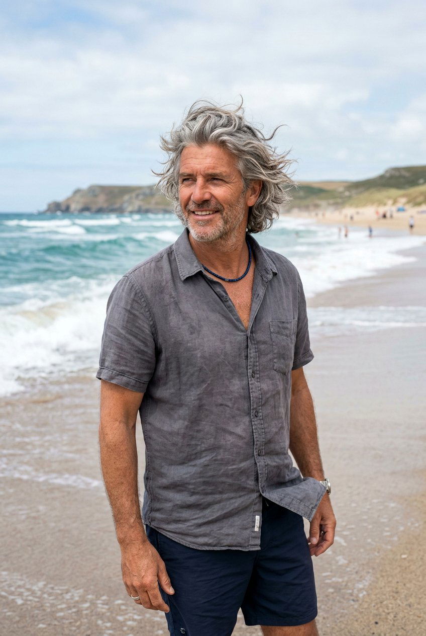 Messy Silver Surfer Shag - 20 long gray hairstyles for men - 20 long gray hairstyles for men