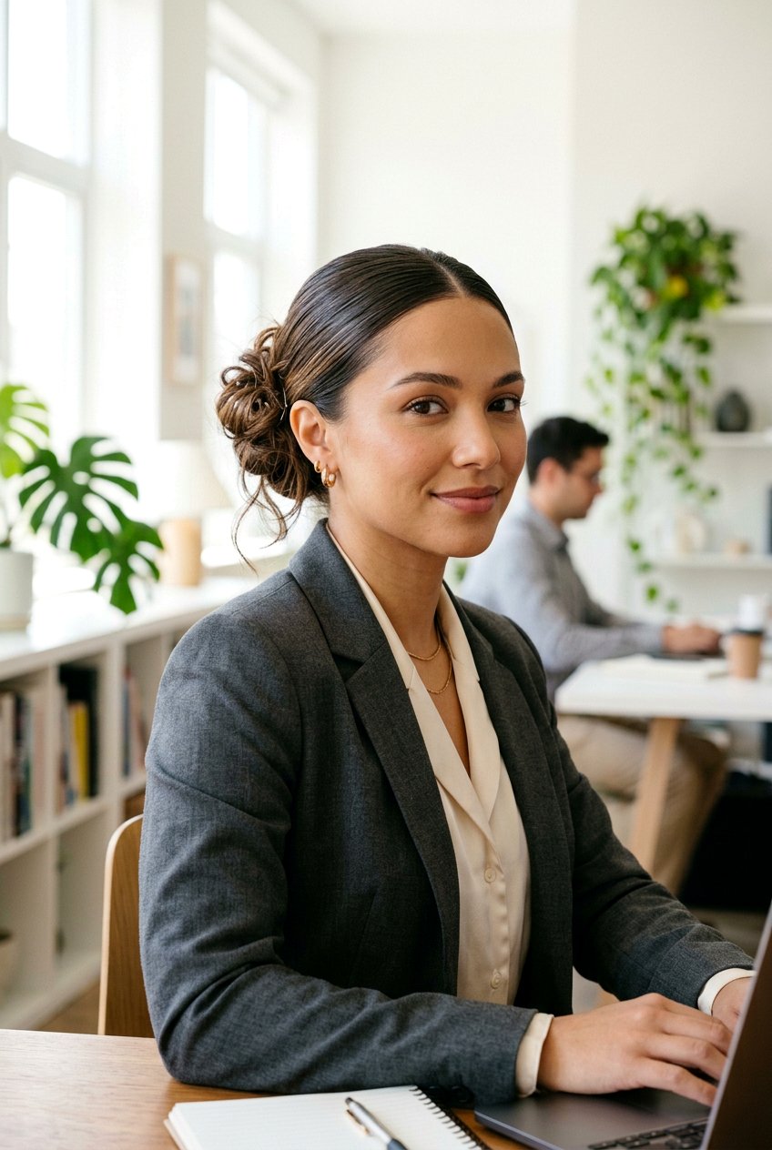 Messy Sleek Work Bun - 20 sleek work bun hairstyles - 20 sleek work bun hairstyles