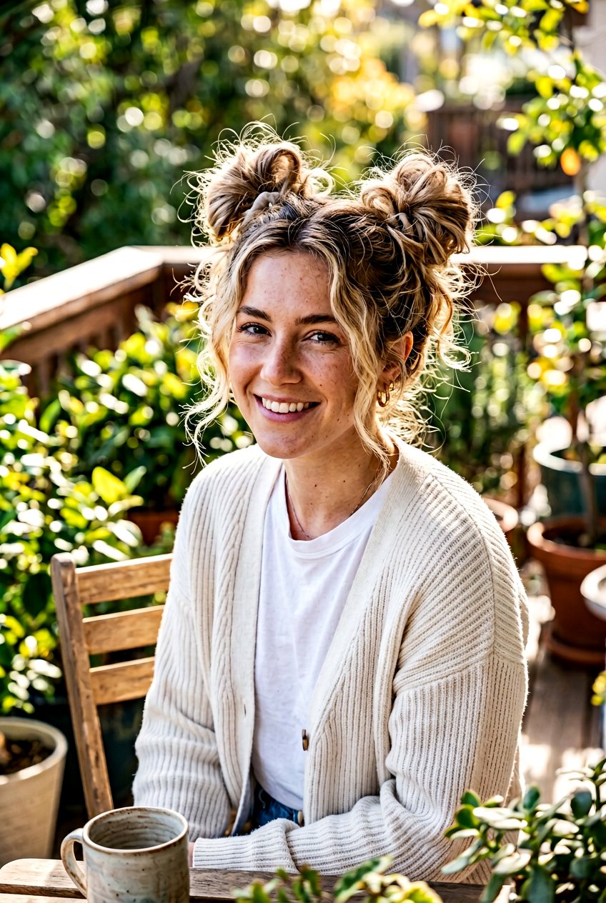 Messy Space Buns Hairstyle - 20 lazy college hairstyles - 20 lazy college hairstyles