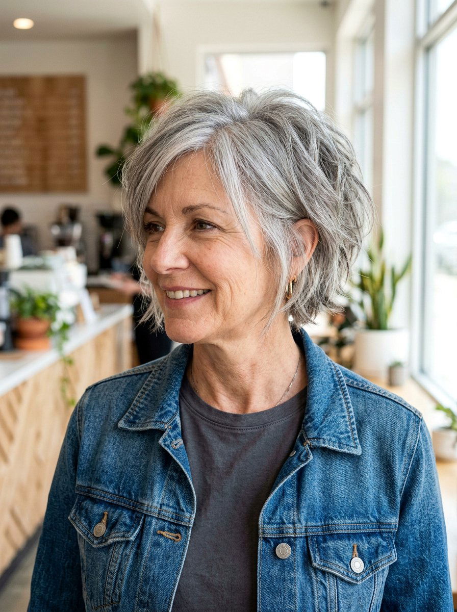 Messy Stacked Bob - 20 stacked bob for fine gray hair - 20 stacked bob for fine gray hair