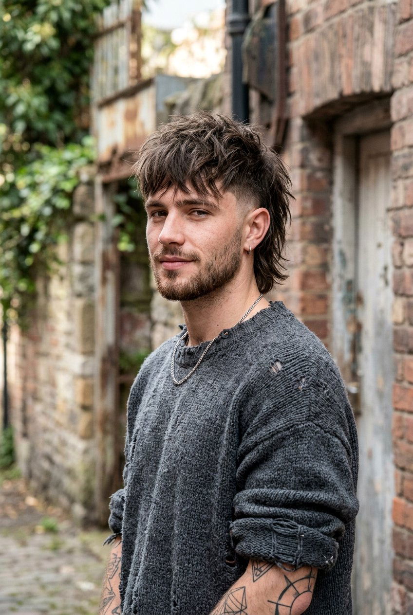 Messy Straight Hair Burst Fade Mullet - 20 burst fade mullet for men with straight hair - 20 burst fade mullet for men with straight hair