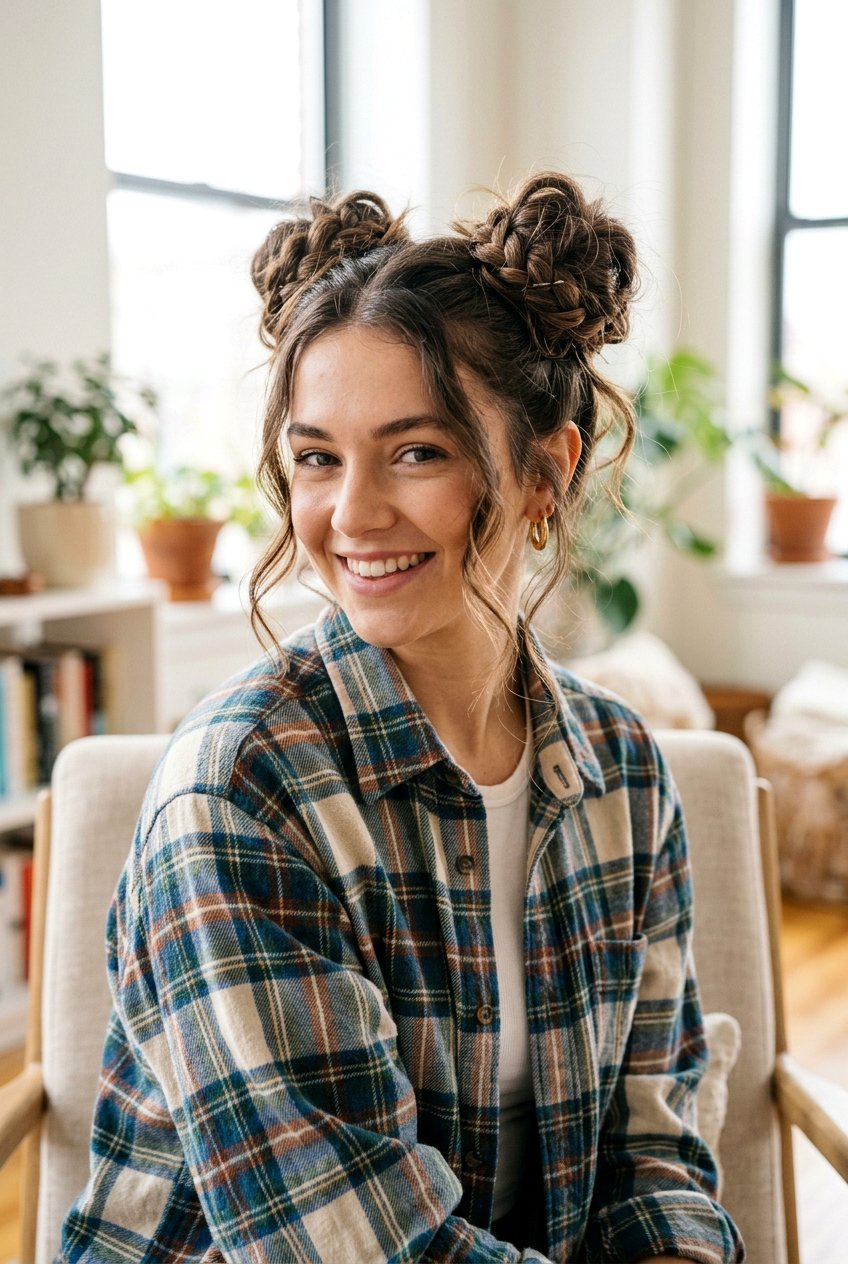 Messy Texture Braid Space Buns - 20 festival braid space buns - 20 festival braid space buns