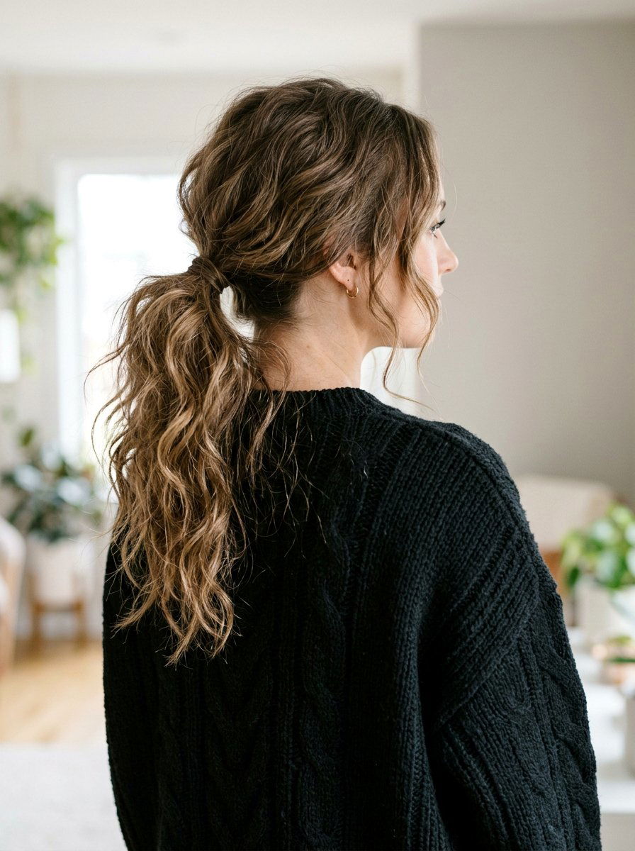 Messy Texture Low Ponytail - 20 soft goth ponytail hairstyle - 20 soft goth ponytail hairstyle