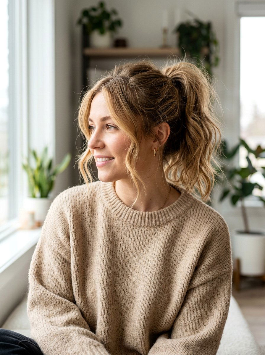 Messy Texture Ponytail With Pull Out Pieces - 20 date night hairstyle with soft glam ponytail - 20 date night hairstyle with soft glam ponytail