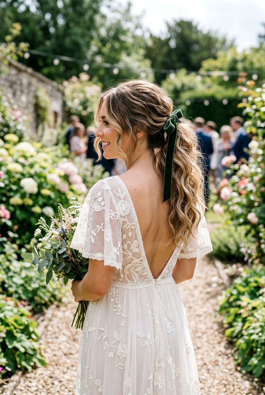 Messy Textured Bridal Ponytail - 20 modern bridal ponytail with curls - 20 modern bridal ponytail with curls