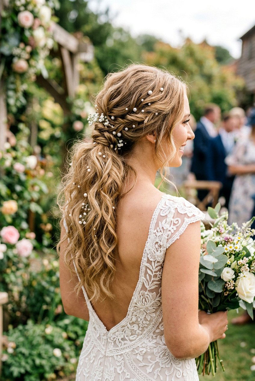 Messy Textured Bridal Ponytail - 20 bridal ponytail with pearl pins - 20 bridal ponytail with pearl pins