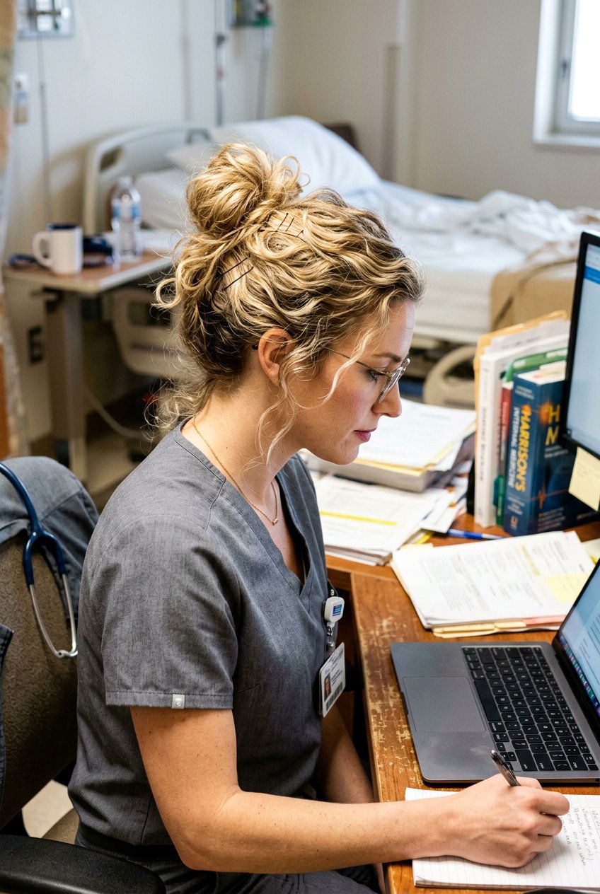 Messy Textured Bun For Long Calls - 20 doctor friendly hairstyles - 20 doctor friendly hairstyles