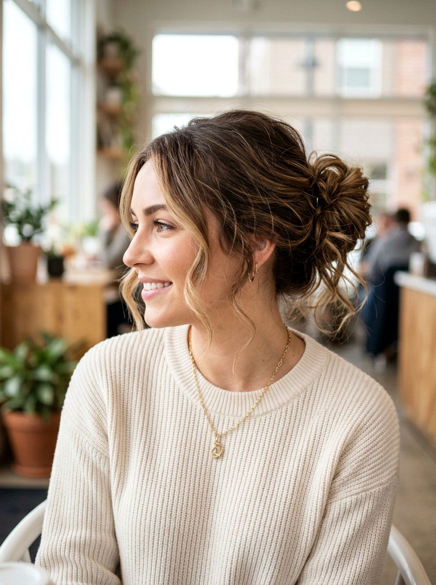 Messy Textured Bun New Year Hairstyle - 20 new year party hairstyles - 20 new year party hairstyles