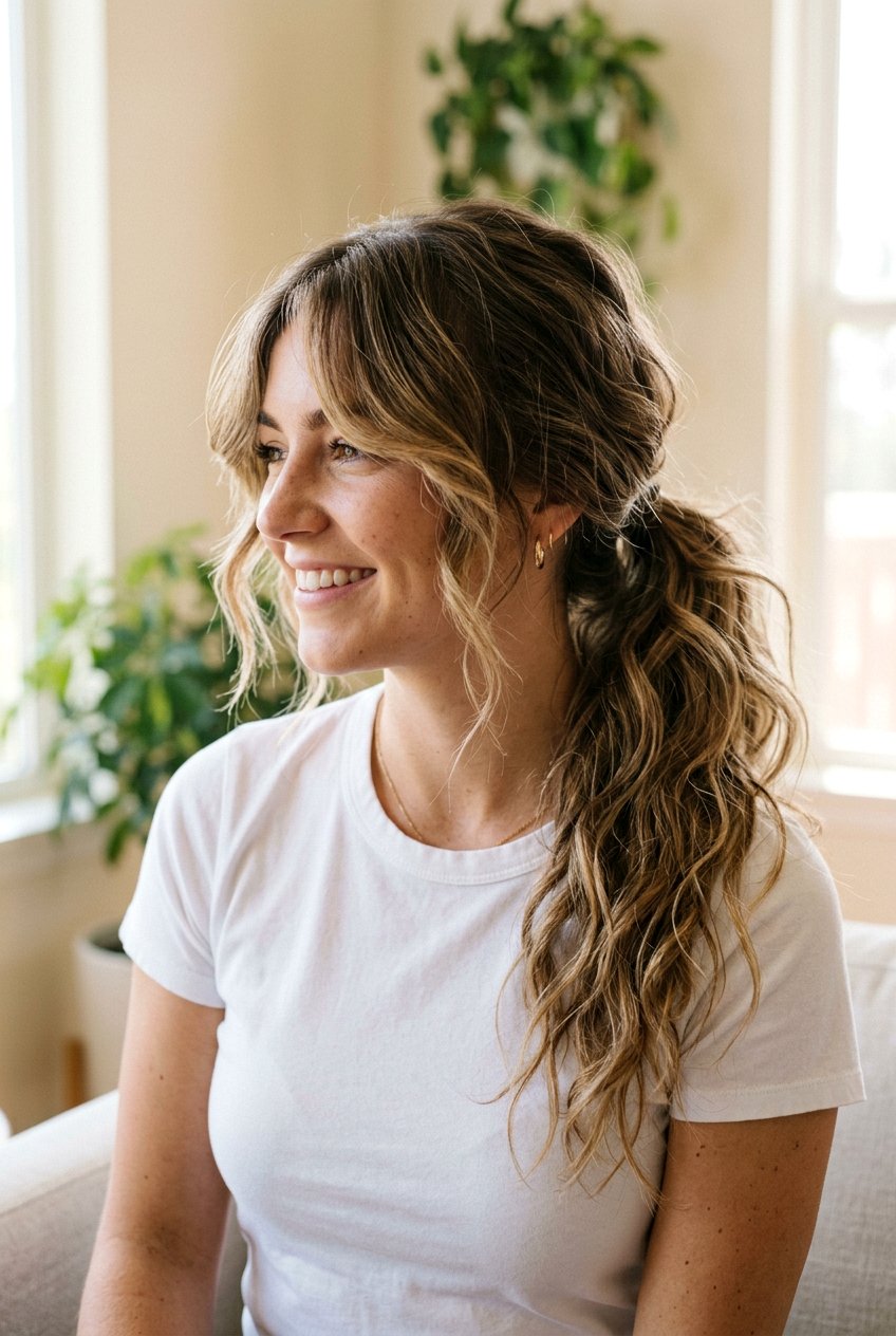 Messy Textured Ponytail - 20 quick ponytail for school mornings - 20 quick ponytail for school mornings