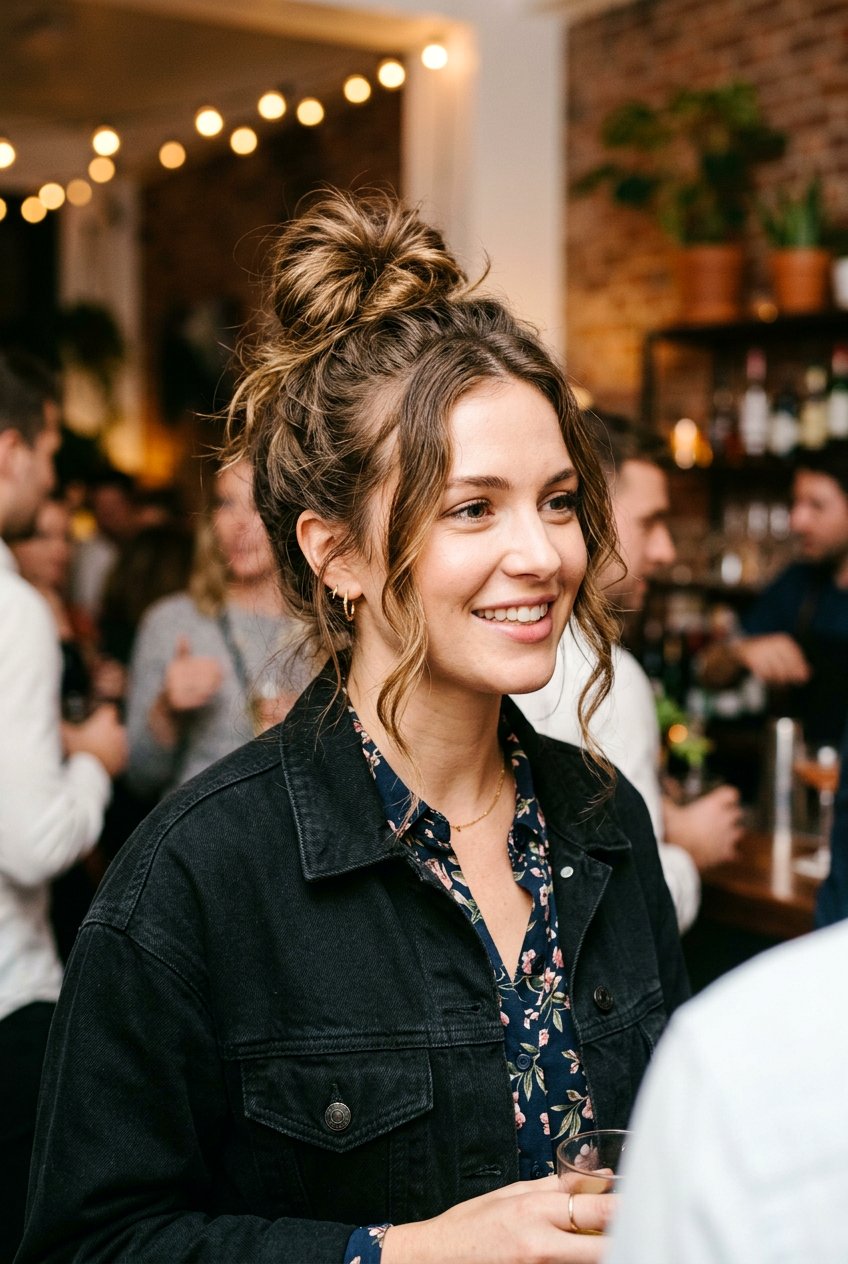 Messy Textured Top Knot - 20 girls night out hairstyles - 20 girls night out hairstyles