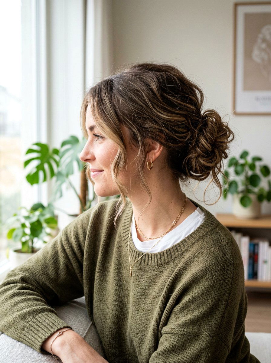 Messy Textured Updo for Medium Hair - 20 date night hairstyle for medium hair - 20 date night hairstyle for medium hair