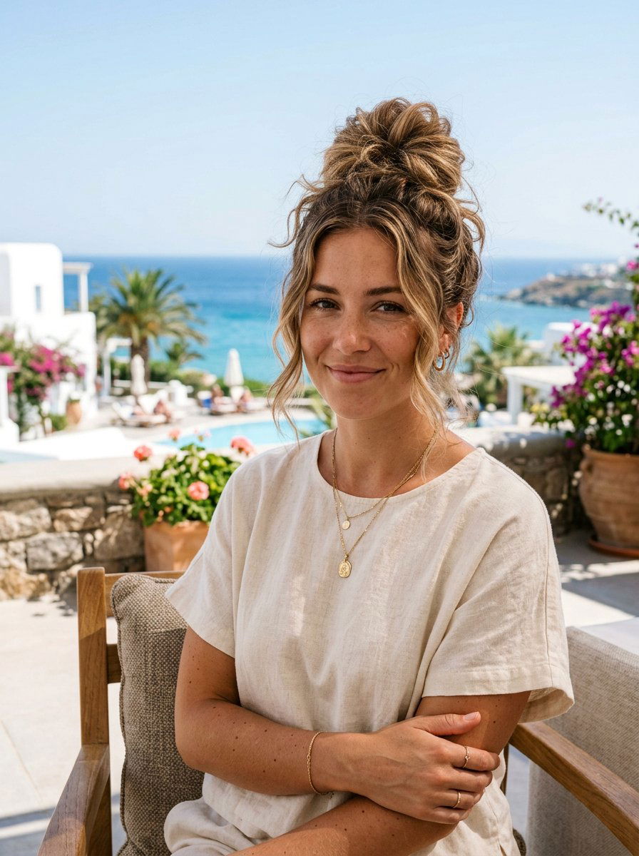 Messy Top Knot - 20 vacation hairstyle for resort dinner - 20 vacation hairstyle for resort dinner