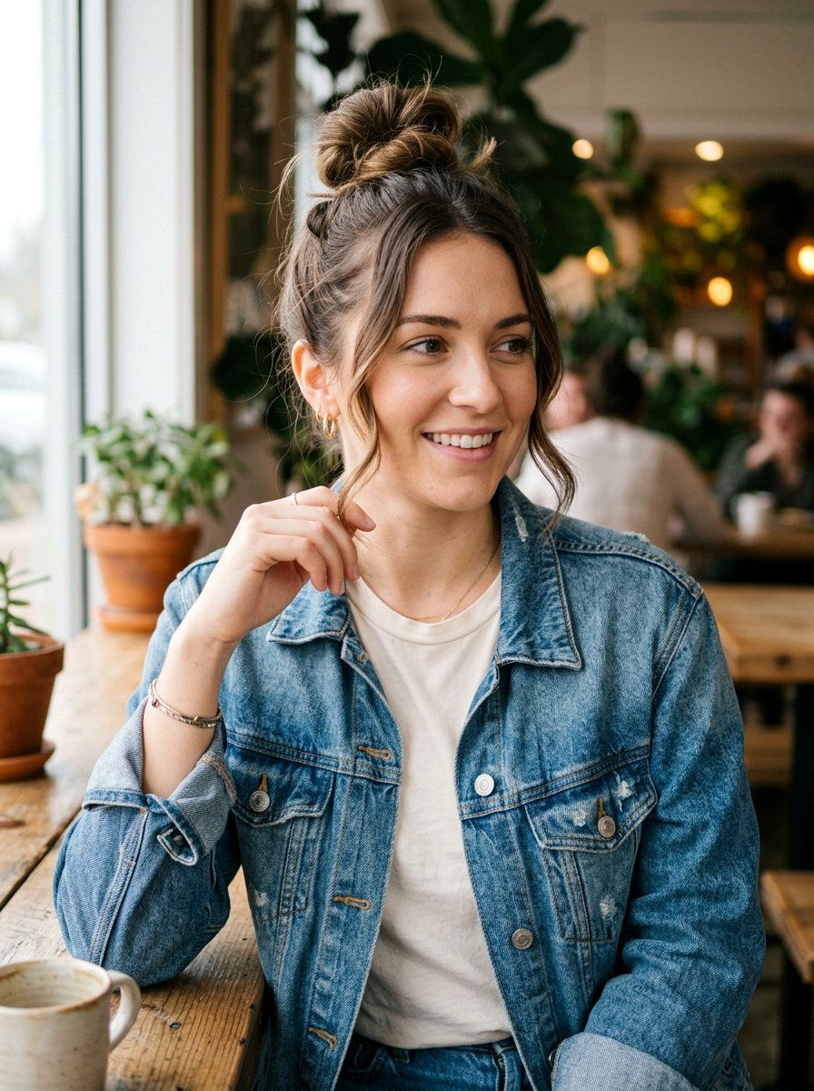 Messy Top Knot - 20 cute hairstyle for shopping day - 20 cute hairstyle for shopping day