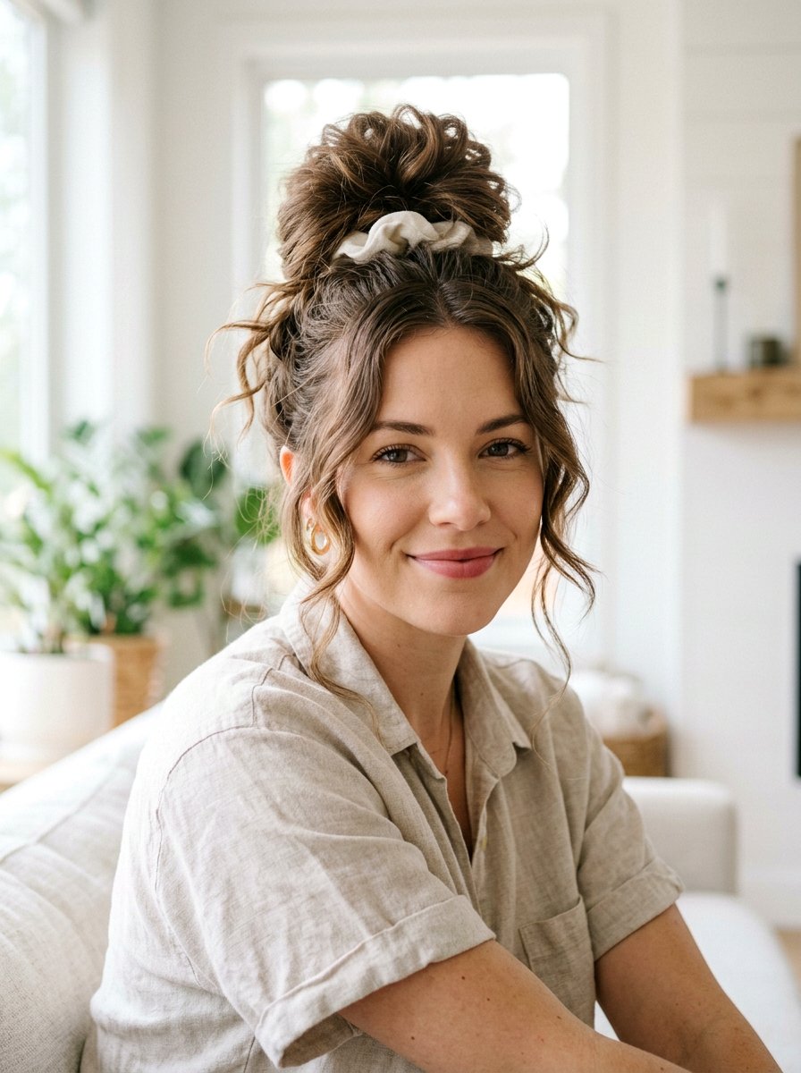 Messy Top Knot - 20 easy hairstyle for vacation mornings - 20 easy hairstyle for vacation mornings