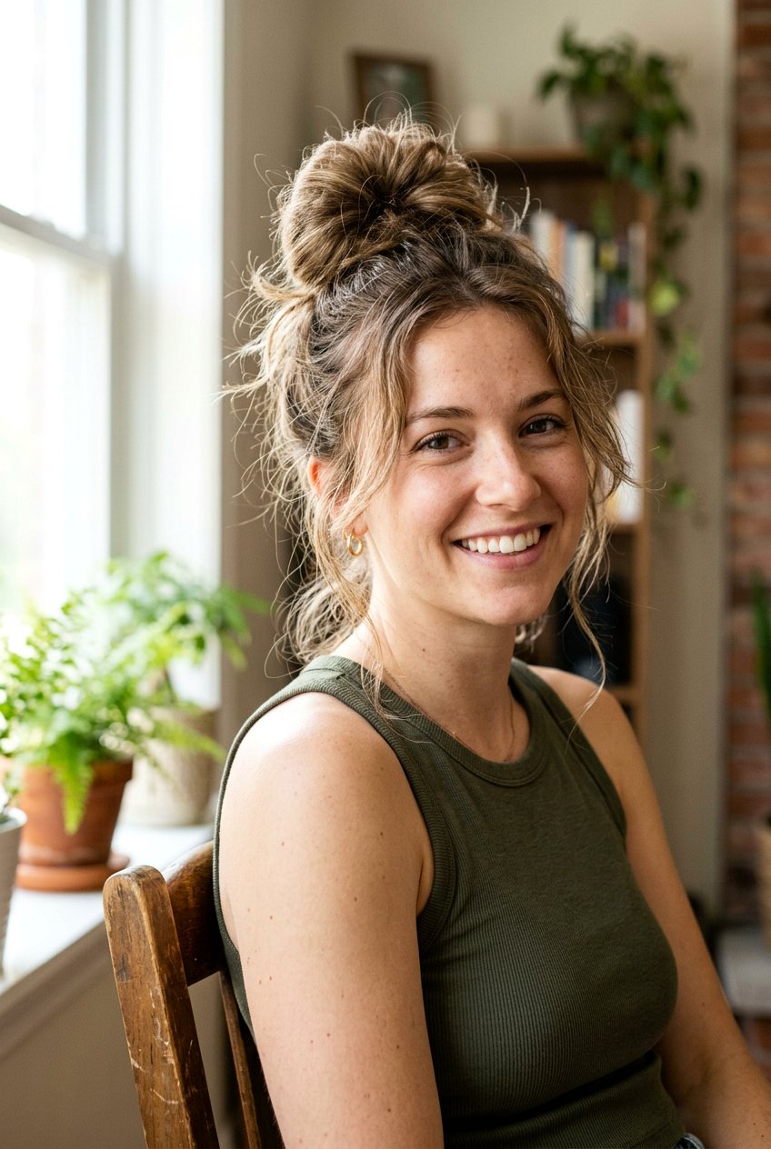 Messy Top Knot For Humid Summer - 20 anti humidity updo hairstyles - 20 anti humidity updo hairstyles