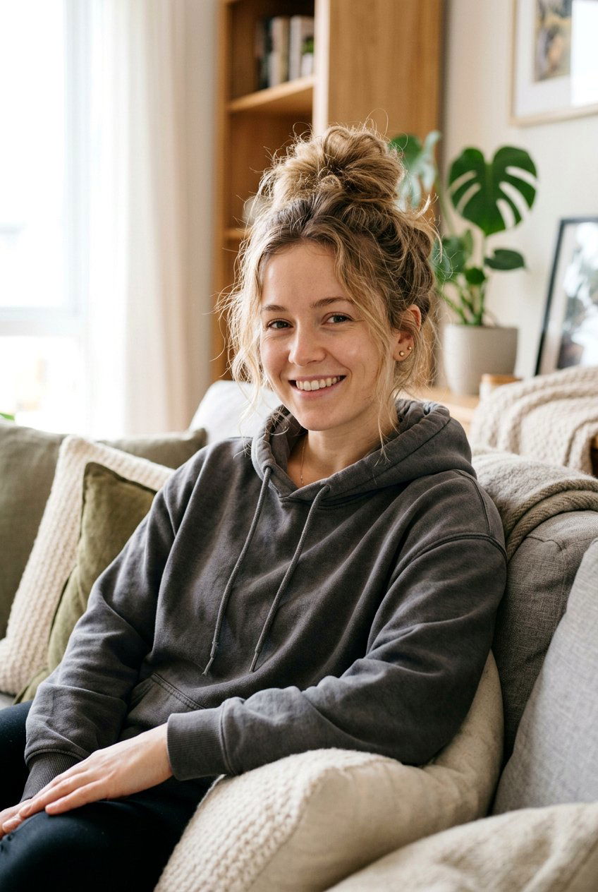 Messy Top Knot For Movie Night - 20 movie night hairstyles - 20 movie night hairstyles