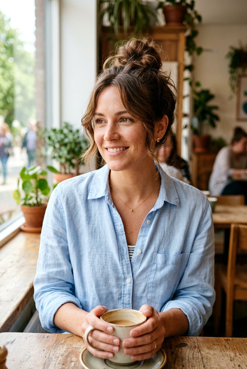 Messy Top Knot With Face Framing Pieces - 20 messy top knot hairstyle - 20 messy top knot hairstyle