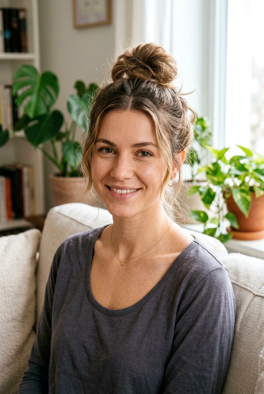 Messy Top Knot With Middle Part - 20 messy top knot hairstyle - 20 messy top knot hairstyle