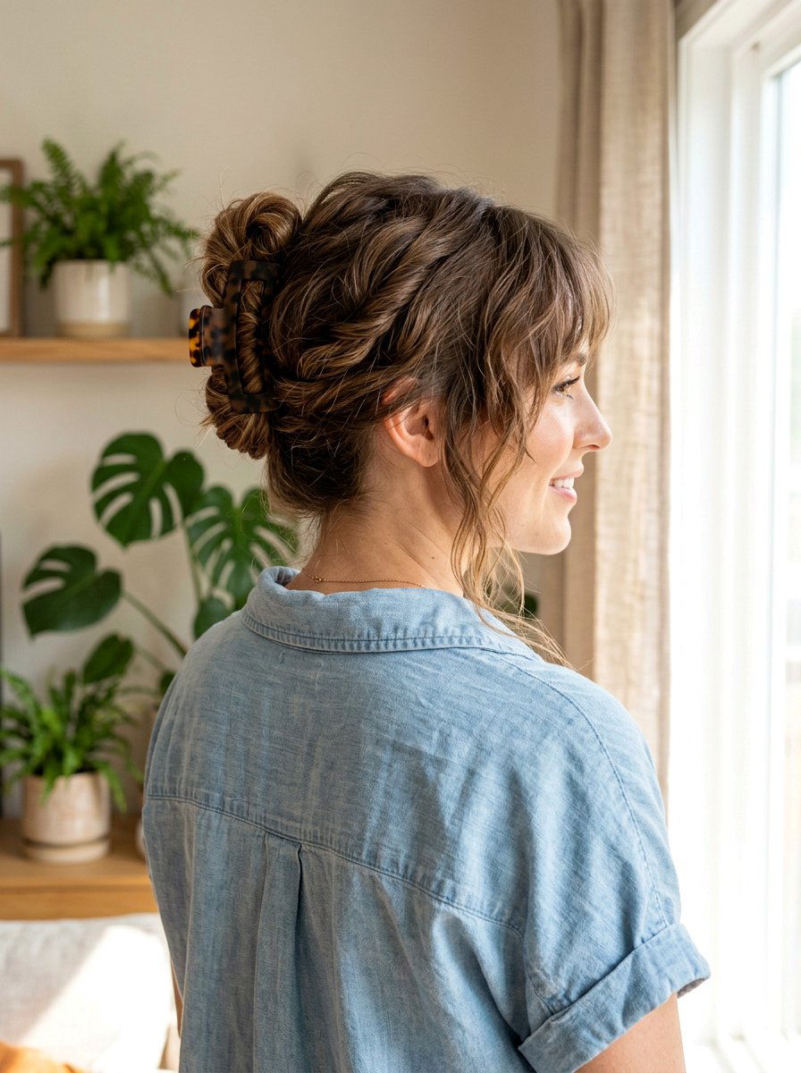 Messy Twist Updo With Claw Clip - 20 office hairstyle with claw clip twist - 20 office hairstyle with claw clip twist