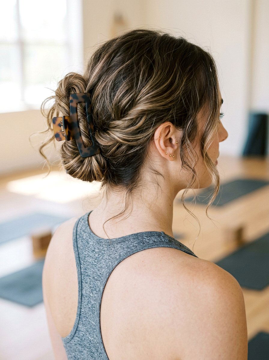 Messy Twist Updo With Claw Clip - 20 gym hairstyle with claw clip twist - 20 gym hairstyle with claw clip twist