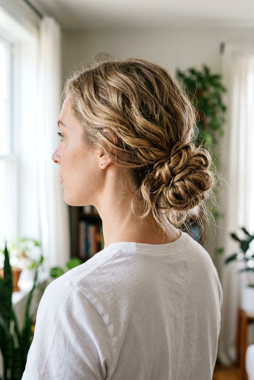 Messy Twisted Low Bun - 20 twisted low bun hairstyle - 20 twisted low bun hairstyle