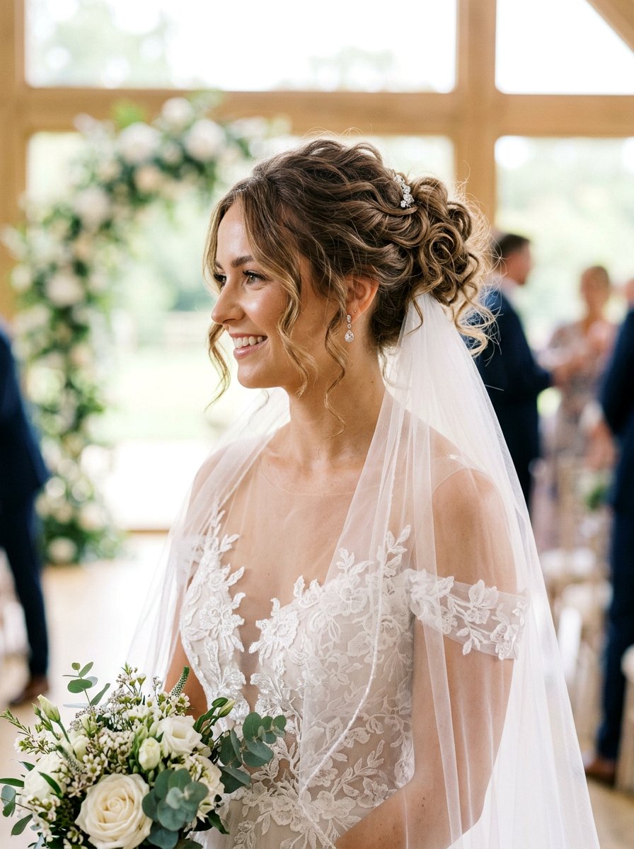 Messy Updo Soft Curls Veil - 20 wedding hairstyles with soft curls and veil - 20 wedding hairstyles with soft curls and veil