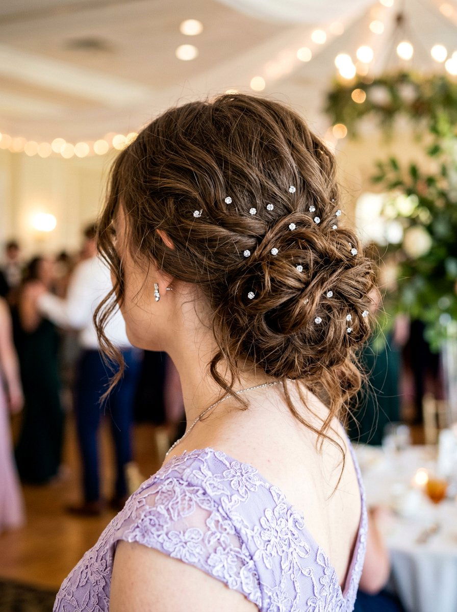 Messy Updo With Rhinestone Hair Pins - 20 prom hairstyles with rhinestone clips - 20 prom hairstyles with rhinestone clips