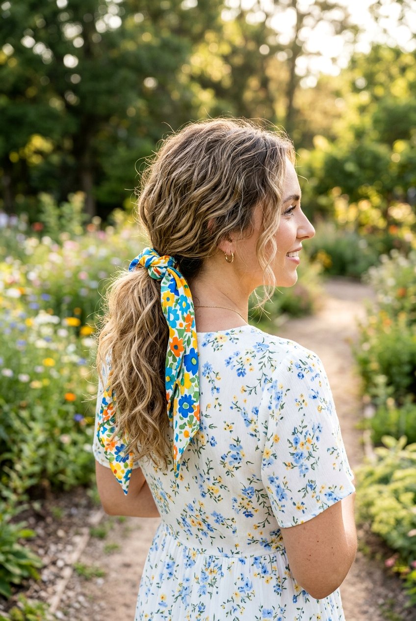 Messy Waves Low Scarf Ponytail - 20 beach hairstyle with low scarf ponytail - 20 beach hairstyle with low scarf ponytail