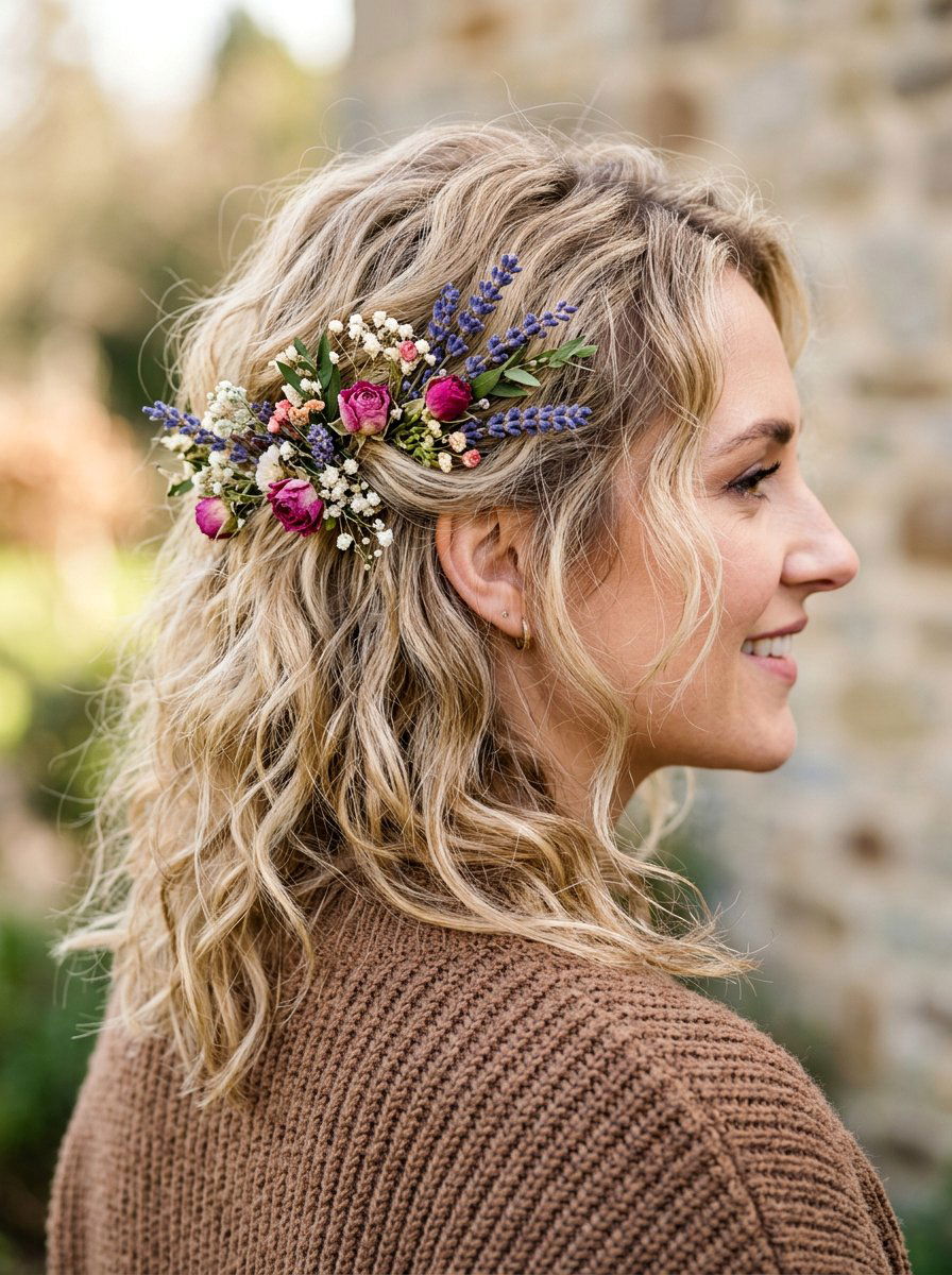 Messy Waves With Dried Flower Clips - 20 soft waves with flower clips - 20 soft waves with flower clips