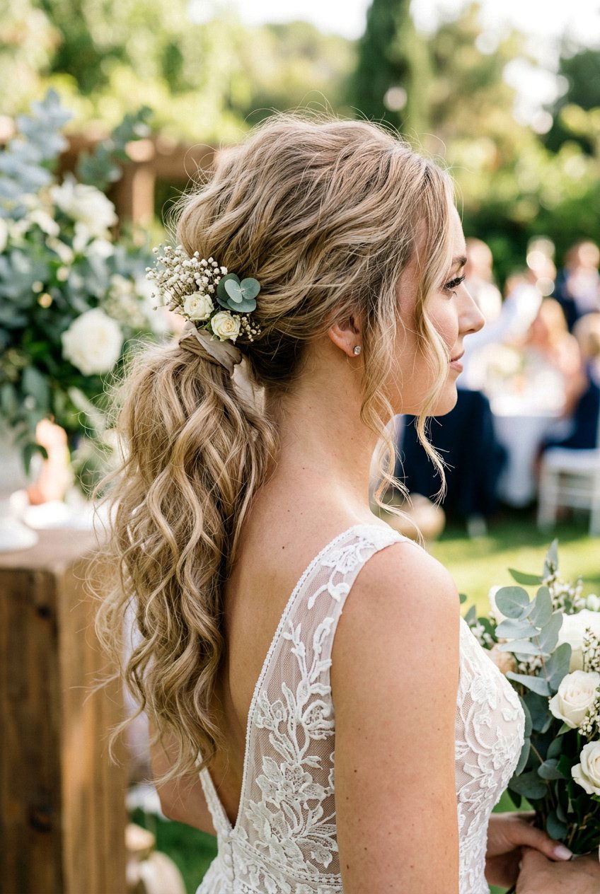 Messy Wedding Ponytail With Textured Waves - 20 wedding ponytail with waves - 20 wedding ponytail with waves