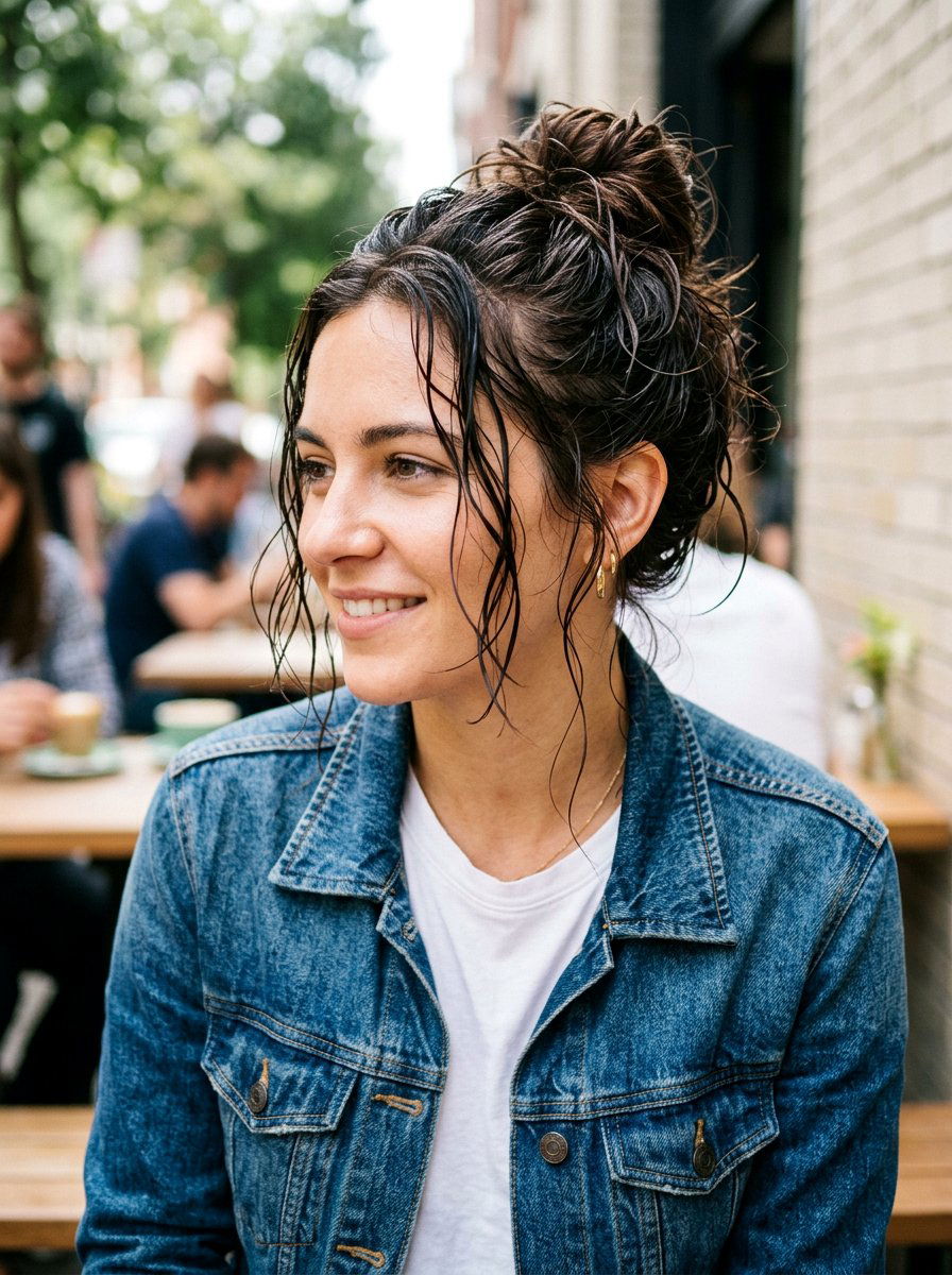 Messy Wet Look Bun - 20 wet look bun hairstyle - 20 wet look bun hairstyle