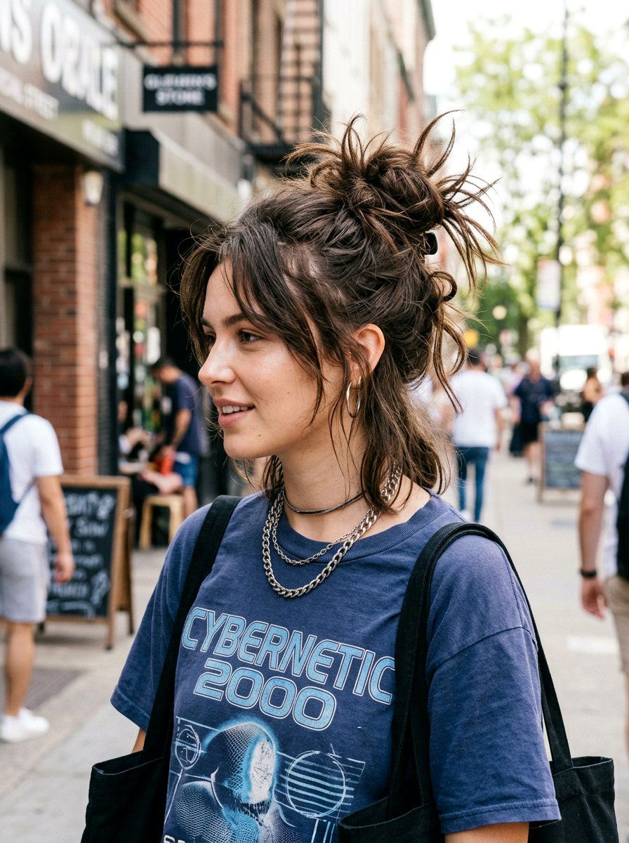 Messy Y2K Spiky Bun - 20 y2k spiky bun hairstyle - 20 y2k spiky bun hairstyle