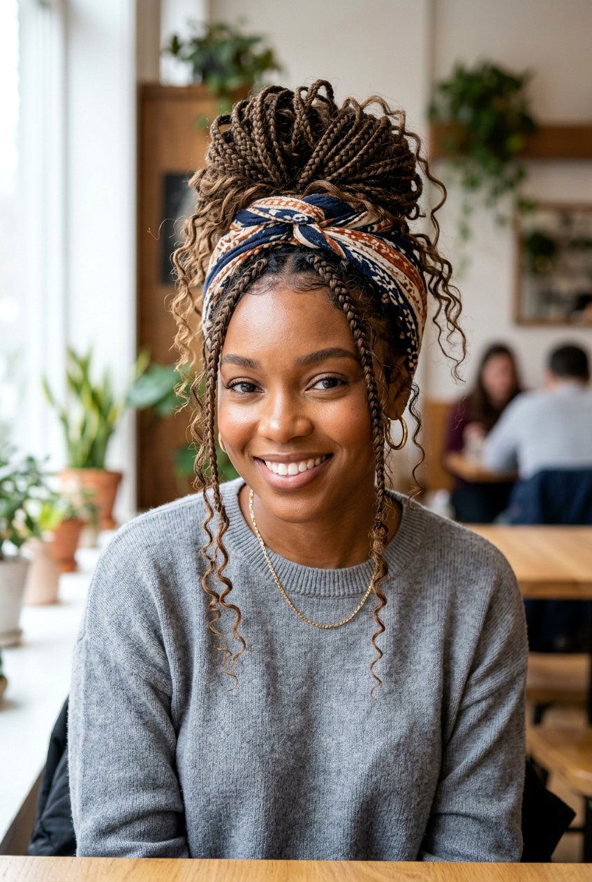 Messy box braids bun - 20 box braids bun hairstyle - 20 box braids bun hairstyle