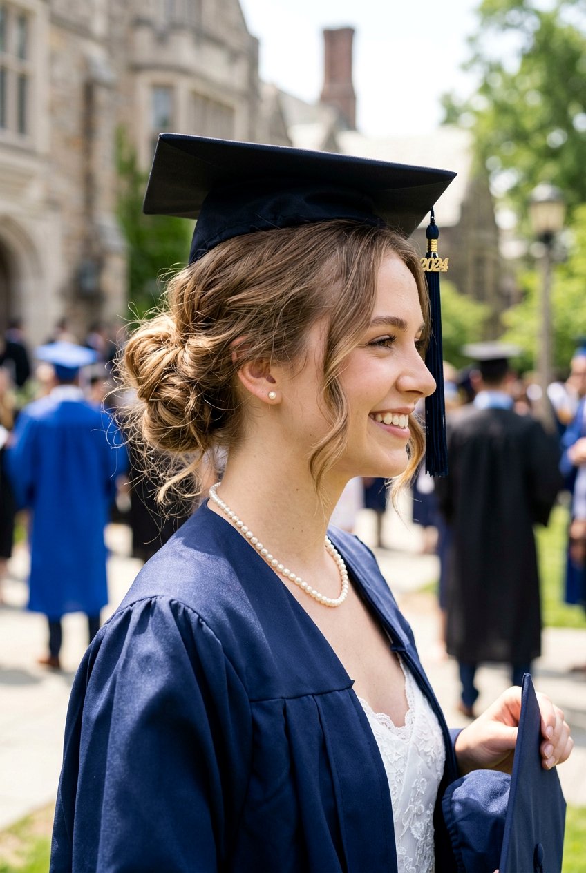 Messy bun for graduation - 20 graduation hairstyles - 20 graduation hairstyles