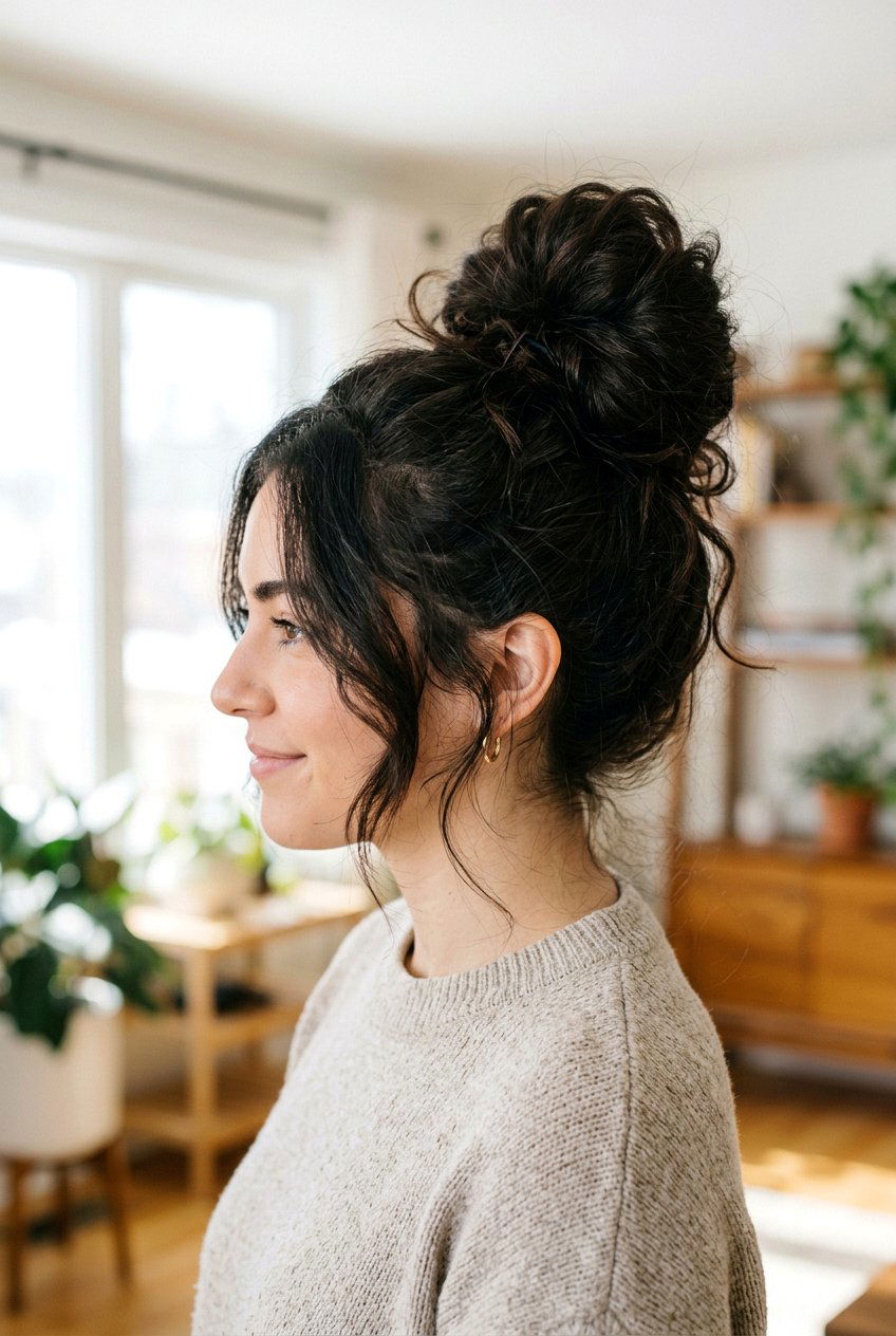 Messy bun for thick hair - 20 hairstyles for thick hair - 20 hairstyles for thick hair