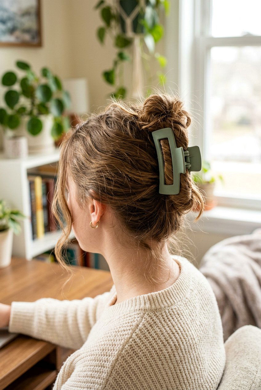 Messy bun with claw clip - 20 hairstyles for teenage girls - 20 hairstyles for teenage girls