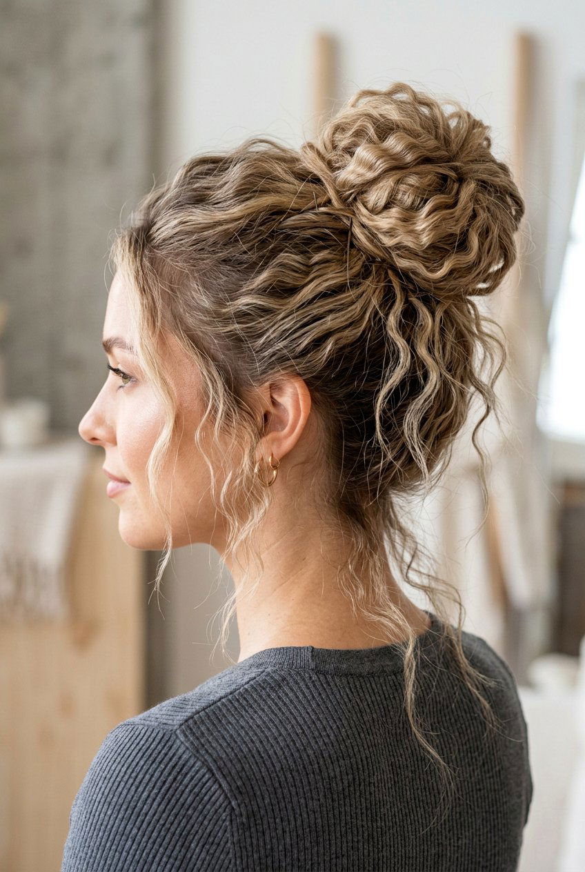 Messy bun with crimped texture - 20 crimped hairstyles - 20 crimped hairstyles