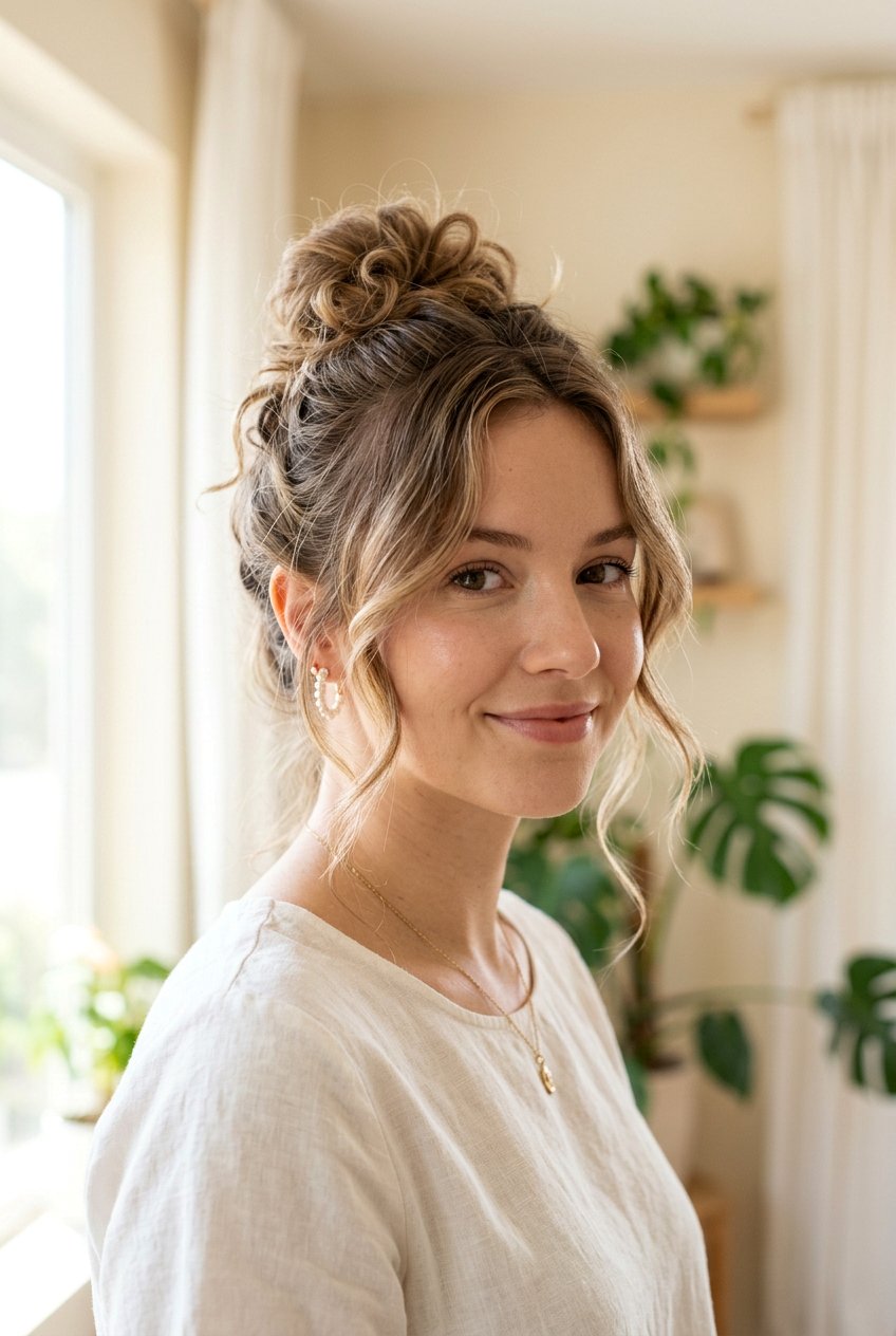 Messy bun with face framing layers - 20 dark academia bun for women - 20 dark academia bun for women