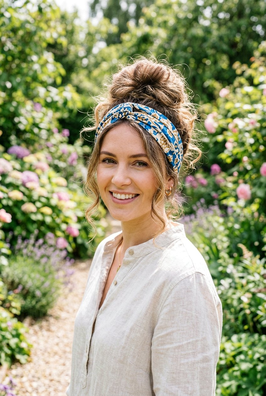 Messy bun with headband - 20 frizz proof bun for humid weather - 20 frizz proof bun for humid weather