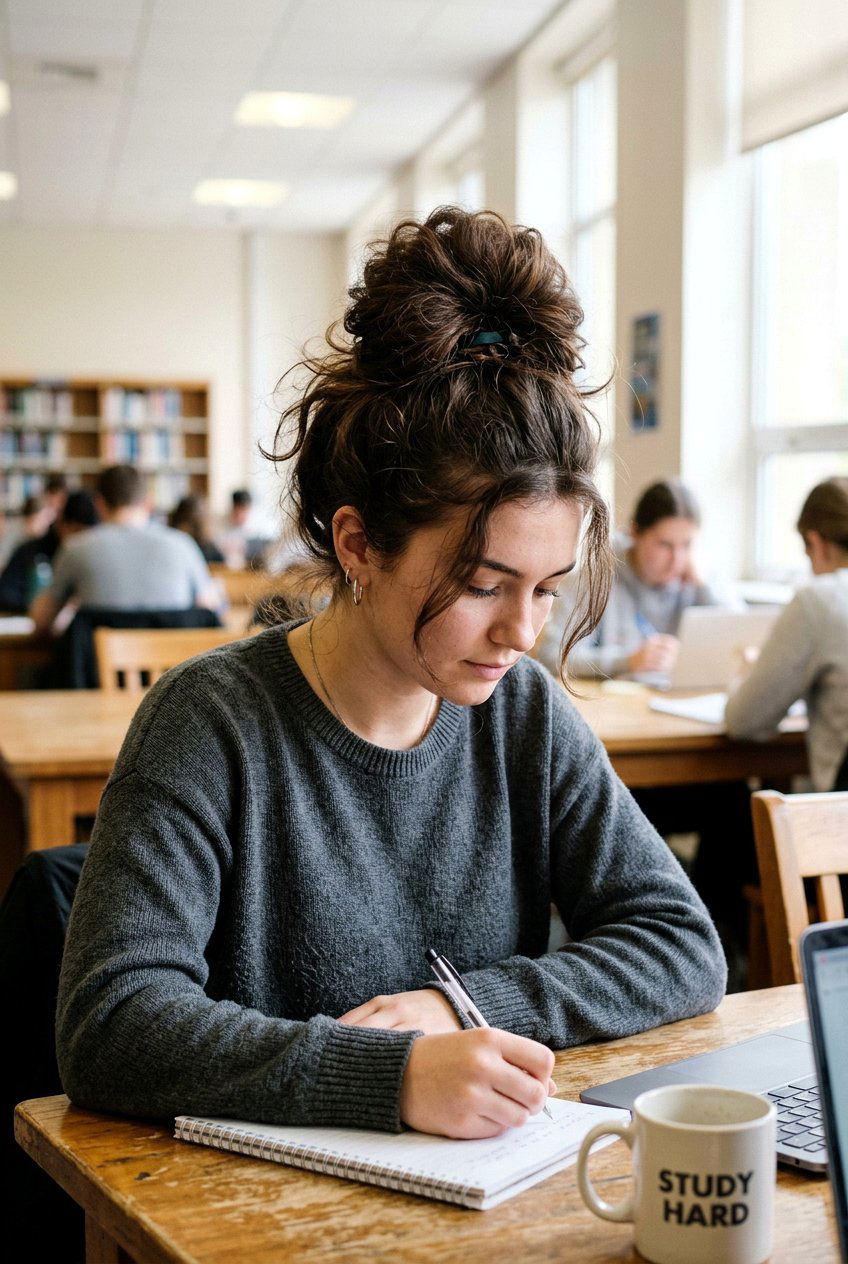 Messy high bun - 20 cute hairstyles for school - 20 cute hairstyles for school