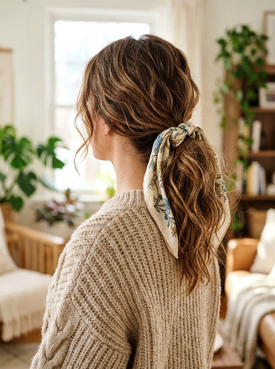 Messy ponytail with silk scarf - 20 silk scarf ponytail hairstyle - 20 silk scarf ponytail hairstyle