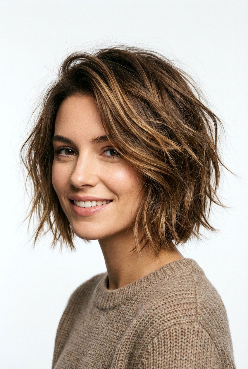 Messy textured bob for fine hair - 20 textured bob haircut - 20 textured bob haircut