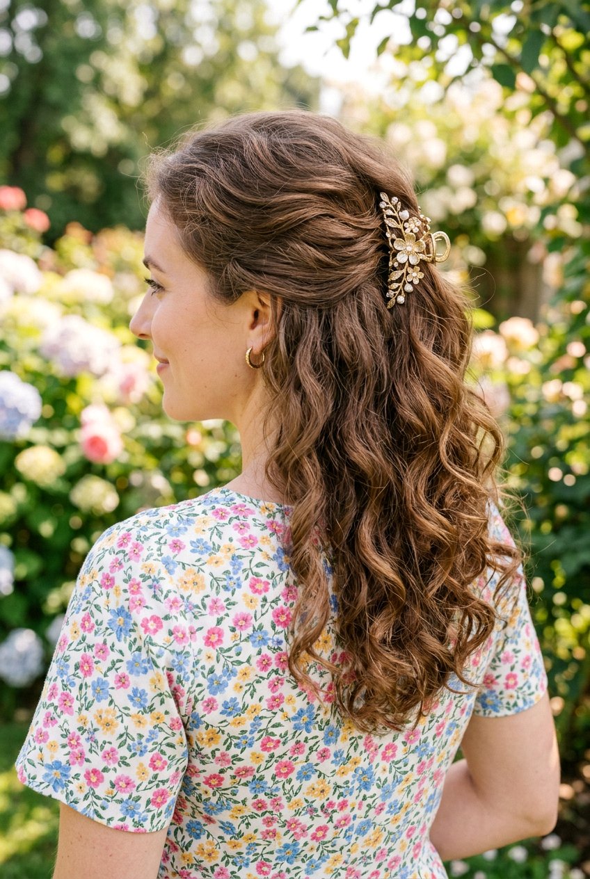 Metal Flower Claw Clip - 20 claw clip half up hairstyle - 20 claw clip half up hairstyle