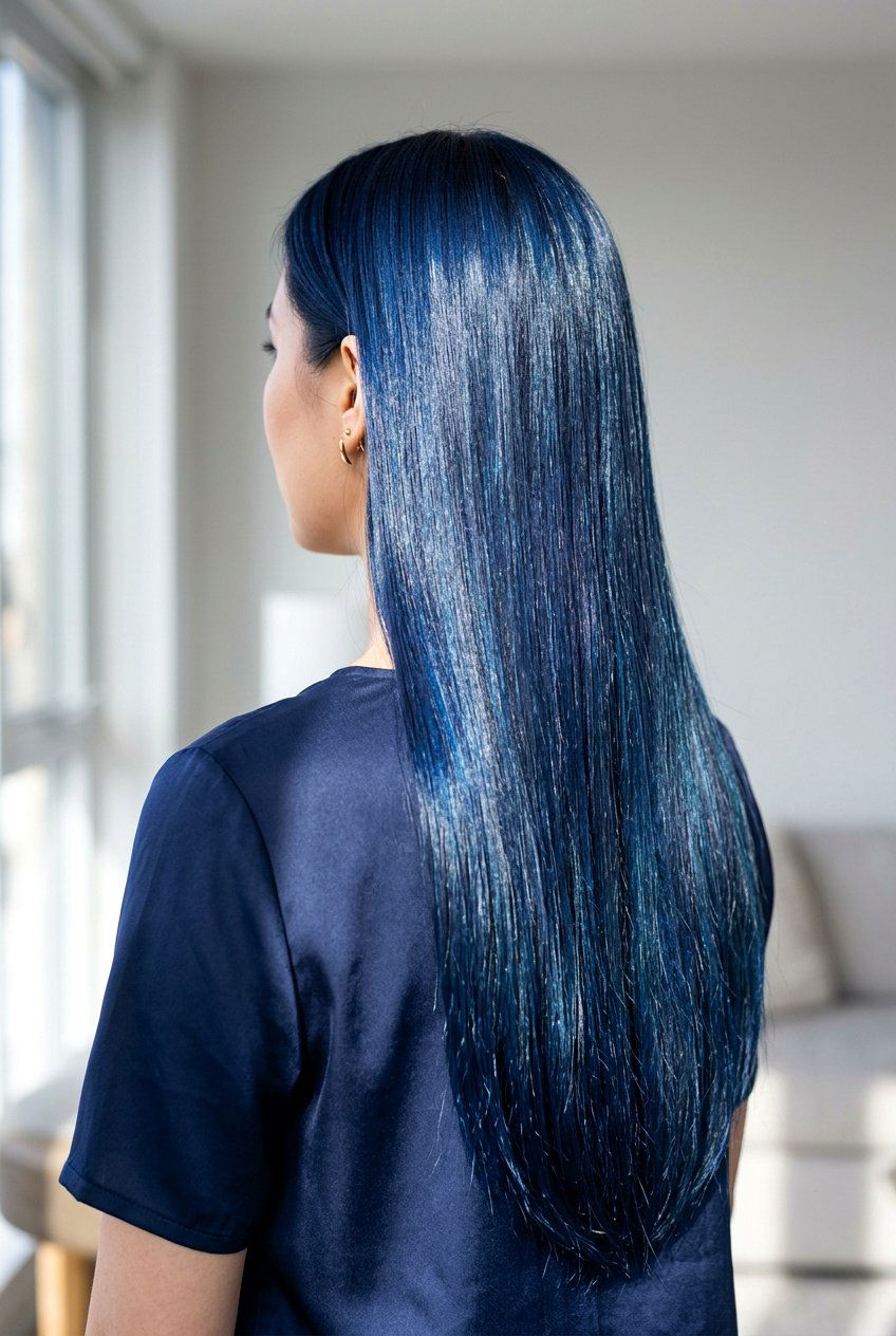 Metallic Navy Blue Long Hair - 20 navy blue hair color - 20 navy blue hair color