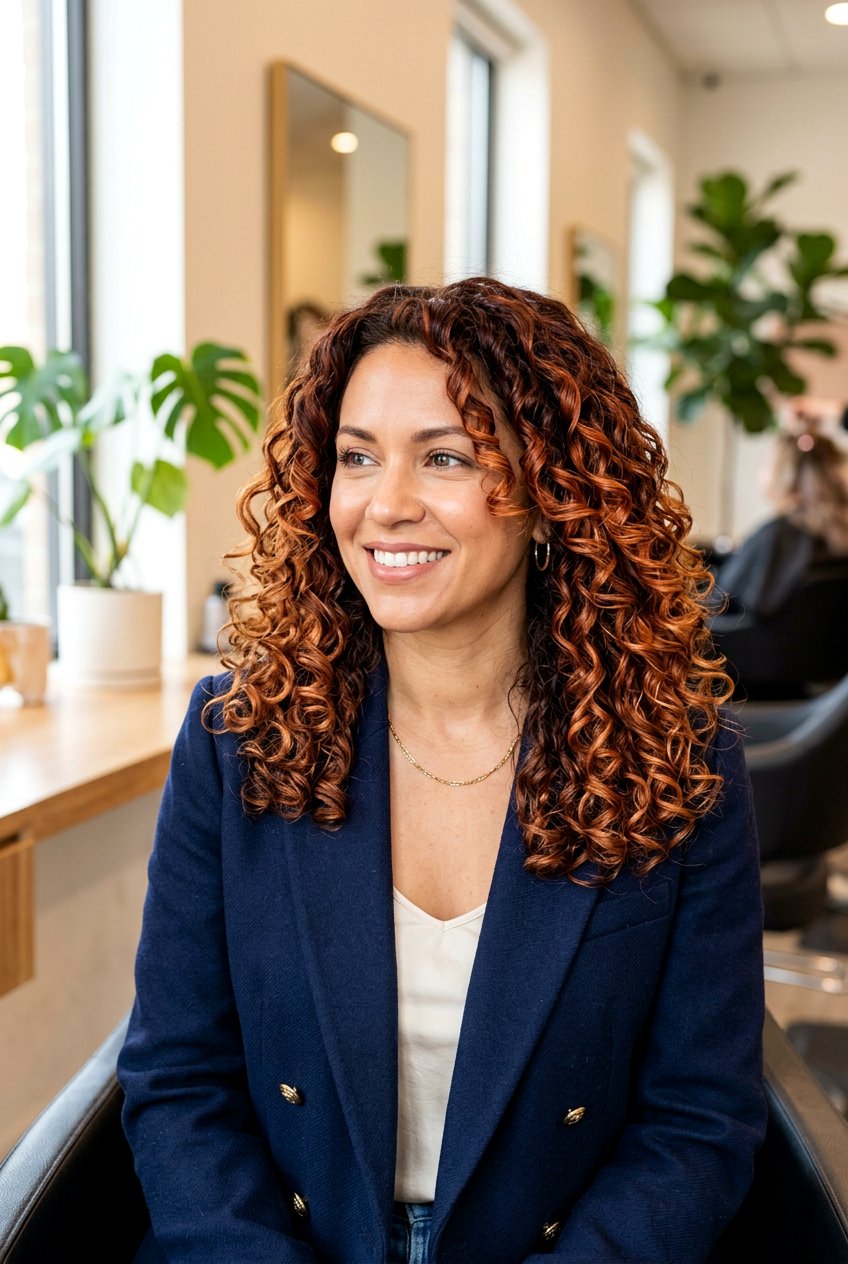 Metallic Penny Copper Balayage - 20 copper balayage for curly hair women - 20 copper balayage for curly hair women