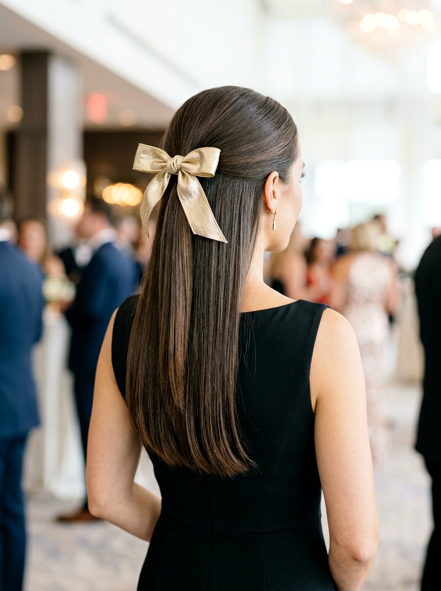Metallic Ribbon Half Up Polish - 20 ribbon bow half up hairstyle - 20 ribbon bow half up hairstyle