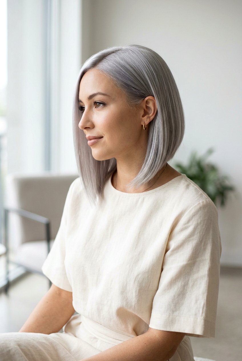 Metallic Silver A Line Bob - 20 metallic silver bob hair color - 20 metallic silver bob hair color